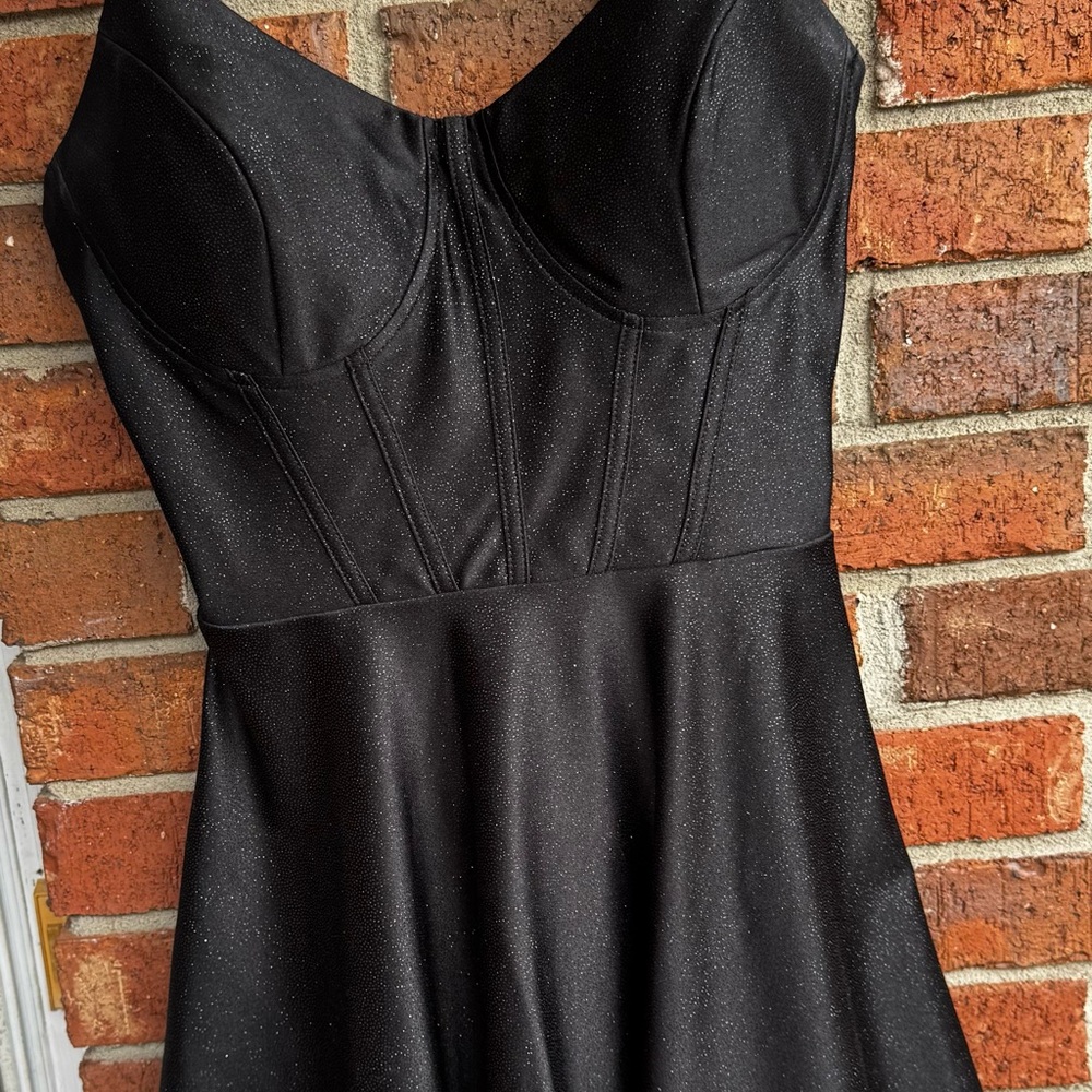 Honey and Rosie Black Glitter Backless Dress